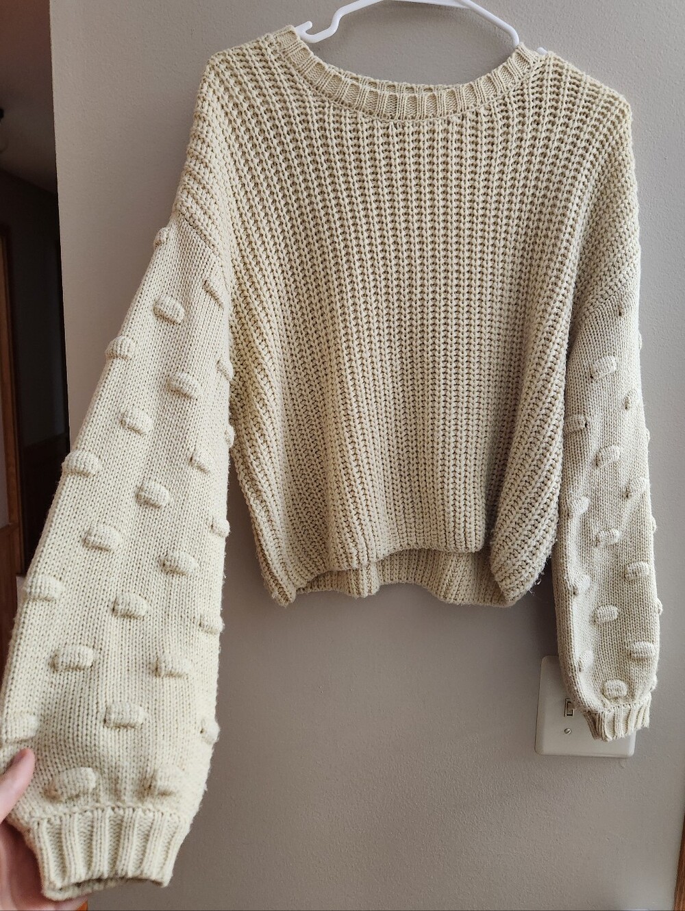 Textured Boxy Bubble Sleeve Knit Sweater Sz S Cozy Fall Cottage Core